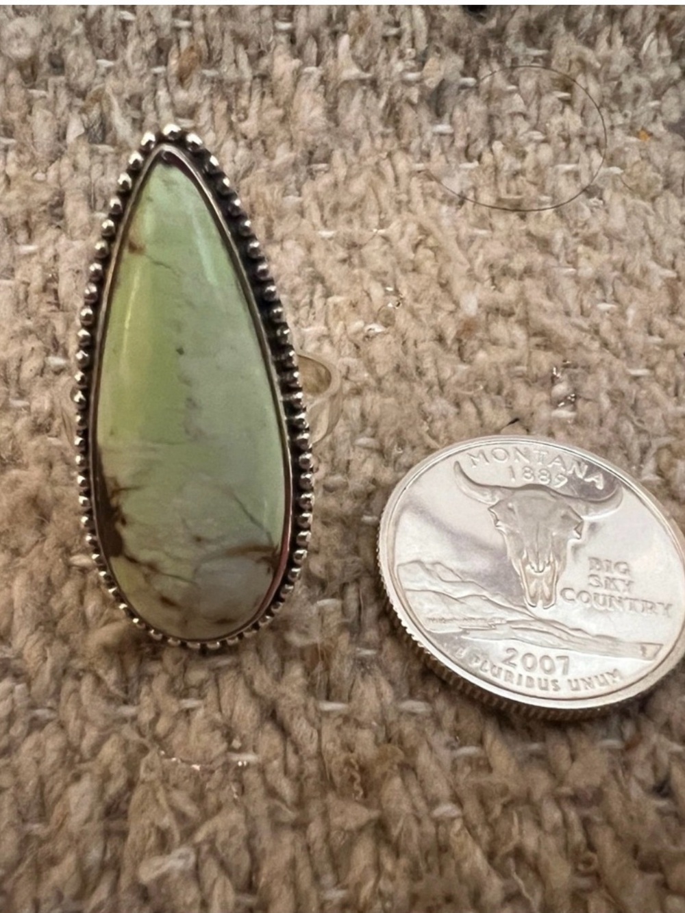 ❤️ Variscite Large Teardrop 925 Navajo Statement 3.3mm Band Ring 8.25 Gm Unisex - Picture 3 of 7
